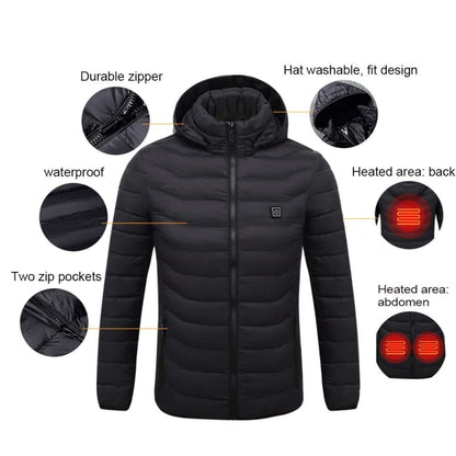 11 Zone Double Control Black USB Winter Electric Heated Jacket Warm Thermal Jacket, Size: L - Down Jackets by buy2fix | Online Shopping UK | buy2fix