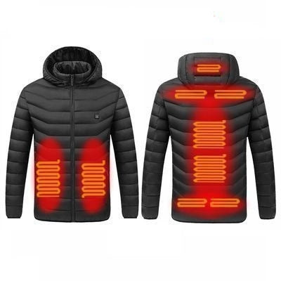 9 Zone Black USB Winter Electric Heated Jacket Warm Thermal Jacket, Size: XXL - Down Jackets by buy2fix | Online Shopping UK | buy2fix