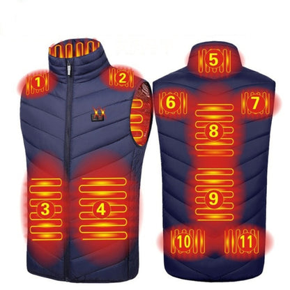 11 Area Double Control Blue USB Electric Heating Undershirt Intelligent Warm Vest(6XL) - Down Jackets by buy2fix | Online Shopping UK | buy2fix