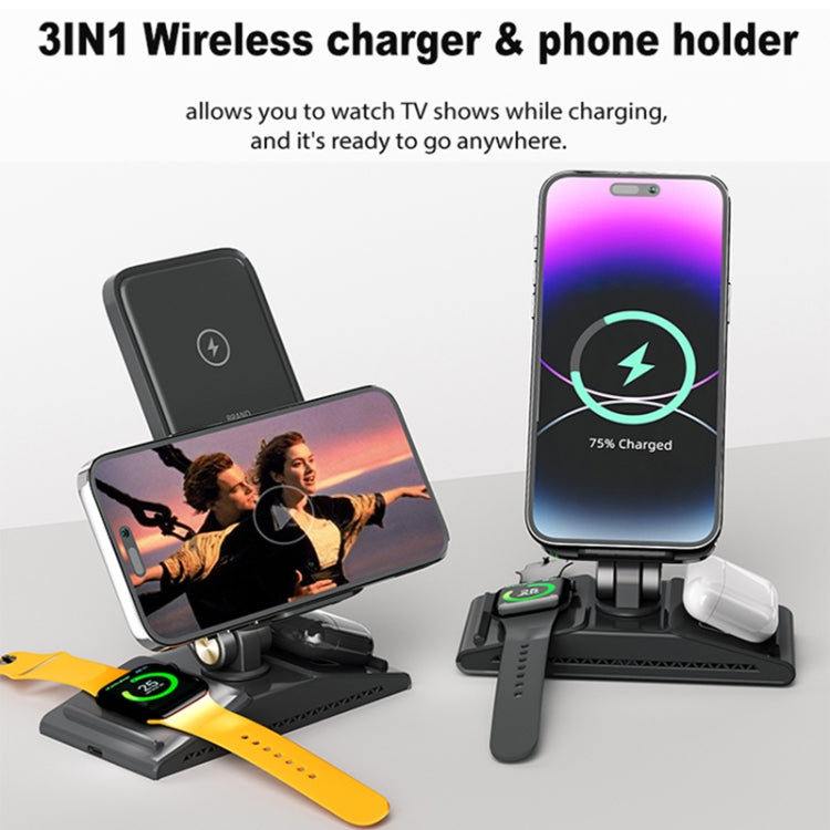 3-In-1 15W Portable Folding Desktop Stand Mobile Phone Wireless Charger(Pink) - Wireless Charger by buy2fix | Online Shopping UK | buy2fix