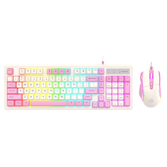 K-Snake Wired E-Sports Keyboard Mouse Mechanical Feel 98 Key Desktop Computer Notebook Keyboard, Style: Keyboard+Mouse (Pink) - Wired Keyboard by K-Snake | Online Shopping UK | buy2fix