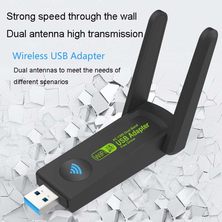 1300Mbps Wireless Network Card Gigabit Dual Band 5G Driverless Computer USB Network Card, Scope: 600m - USB Network Adapter by buy2fix | Online Shopping UK | buy2fix