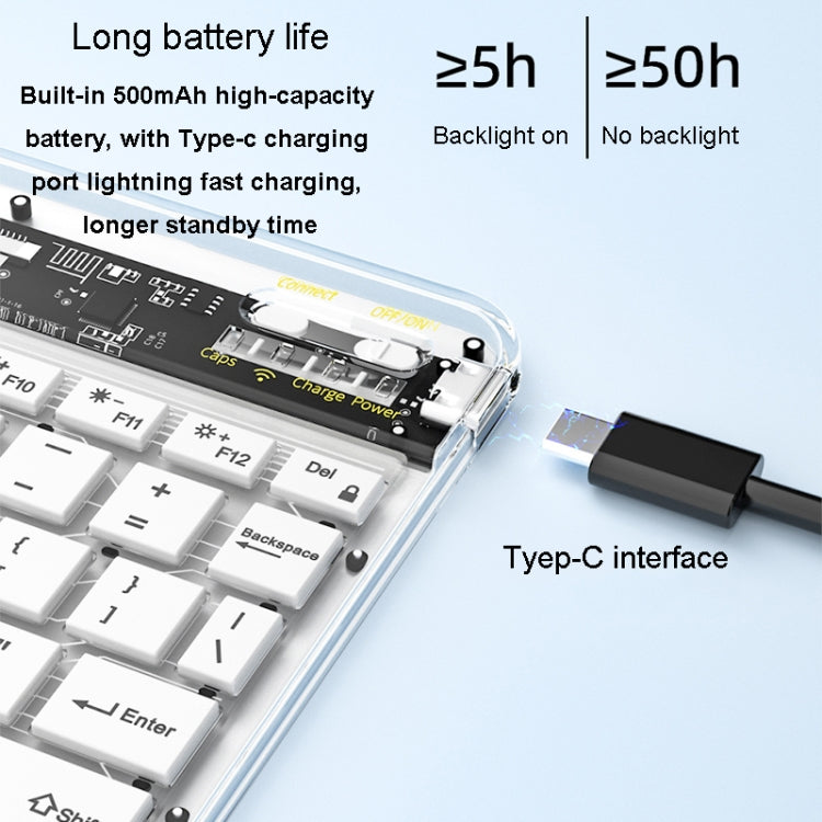 Transparent Lighting Bluetooth Keyboard 10 Inch Wireless Silent Keypad(White) - Universal Keyboard by buy2fix | Online Shopping UK | buy2fix