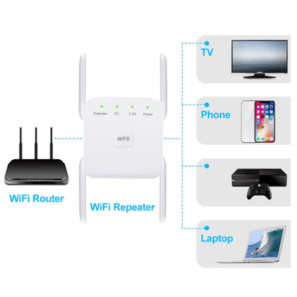 1200Mbps 2.4G / 5G WiFi Extender Booster Repeater Supports Ethernet Port Black UK Plug - Broadband Amplifiers by buy2fix | Online Shopping UK | buy2fix