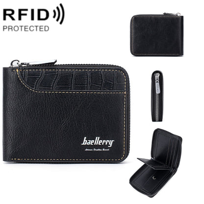 Baellerry D5101 RFID Anti-theft Spliced Short Wallet Retro Multi-card Zipper Coin Purse(Black) - Antimagnetic RFID Package by Baellerry | Online Shopping UK | buy2fix