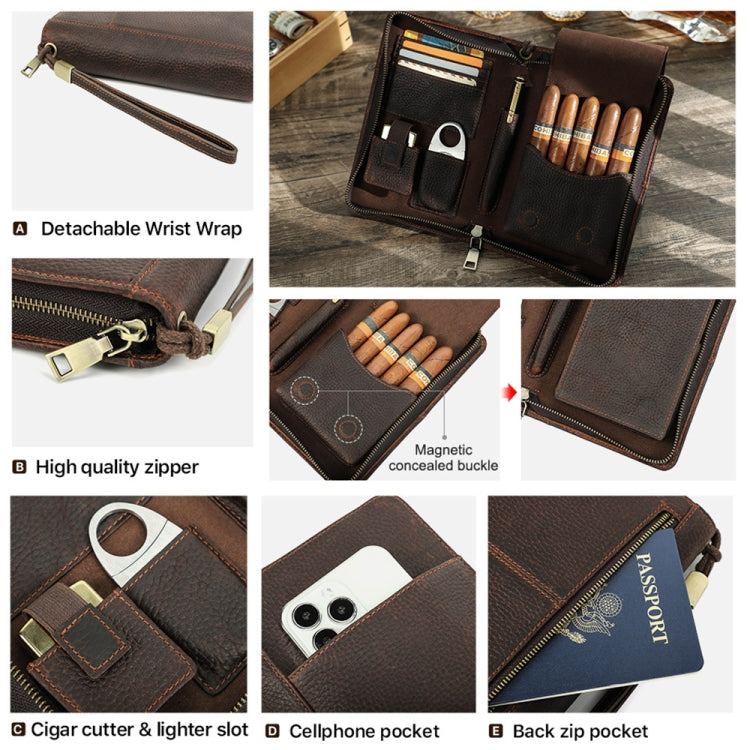 CONTACTS FAMILY CF5009 Genuine Leather Multifunctional Travel Convenient Cigar Box with Wrist Strap(Coffee) - Cigarette Box & Ashtrays by CONTACTS FAMILY | Online Shopping UK | buy2fix