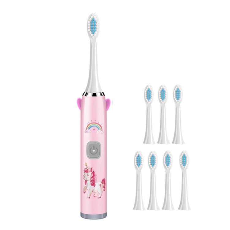 USB Charging Fully Automatic Ultrasonic Cartoon Children Electric Toothbrush, Color: Pink with 8 Heads - Toothbrushes by buy2fix | Online Shopping UK | buy2fix