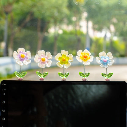 5pcs /Set Cute Cartoon Flower Car Shaking Ornament Car Dashboard Decoration, Style: Green Leaf Transparent - Ornaments by buy2fix | Online Shopping UK | buy2fix