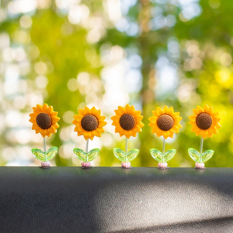 5pcs /Set Cute Sunflower Car Ornament Car Center Console Shaking Flowers Decoration, Style: A Model Green Leaves - Ornaments by buy2fix | Online Shopping UK | buy2fix