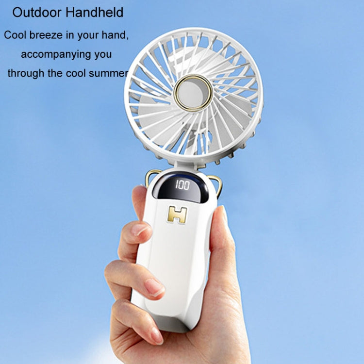 Foldable Digital Display USB Charging Fan Handheld Mute Hanging Neck Outdoor Small Fan(White) - Electric Fans by buy2fix | Online Shopping UK | buy2fix