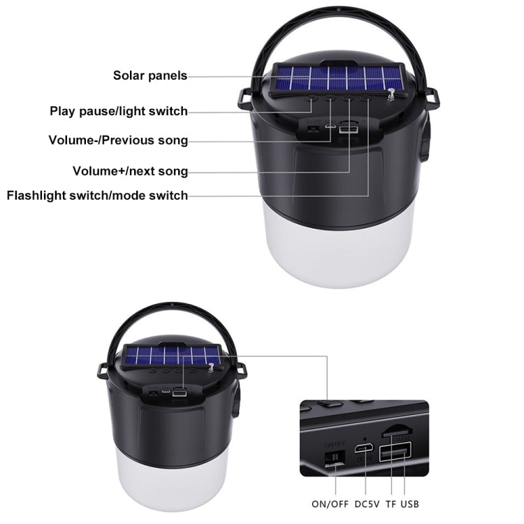 DV-V12 Outdoor Solar Camping Light FM Card Bluetooth Speaker(Black) - Camping Lighting by buy2fix | Online Shopping UK | buy2fix