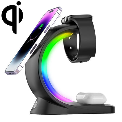 T17 3-in-1 RGB Atmosphere Light MagSafe Phone Watch Earphone Wireless Charger, Color: Black no Plug - Wireless Charger by buy2fix | Online Shopping UK | buy2fix