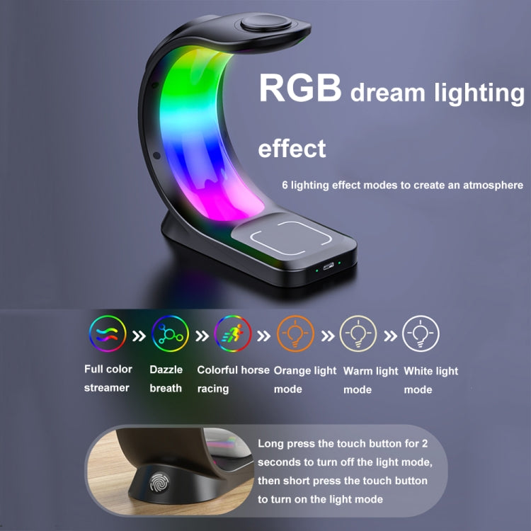 T17 3-in-1 RGB Atmosphere Light MagSafe Phone Watch Earphone Wireless Charger, Color: White no Plug - Wireless Charger by buy2fix | Online Shopping UK | buy2fix