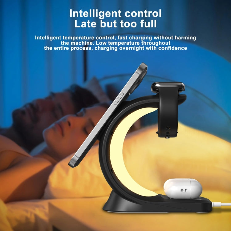 T17 3-in-1 RGB Atmosphere Light MagSafe Phone Watch Earphone Wireless Charger, Color: Black no Plug - Wireless Charger by buy2fix | Online Shopping UK | buy2fix