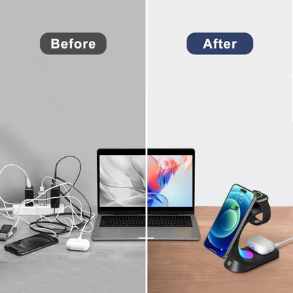 T17 3-in-1 RGB Atmosphere Light MagSafe Phone Watch Earphone Wireless Charger, Color: Black with US Plug - Wireless Charger by buy2fix | Online Shopping UK | buy2fix