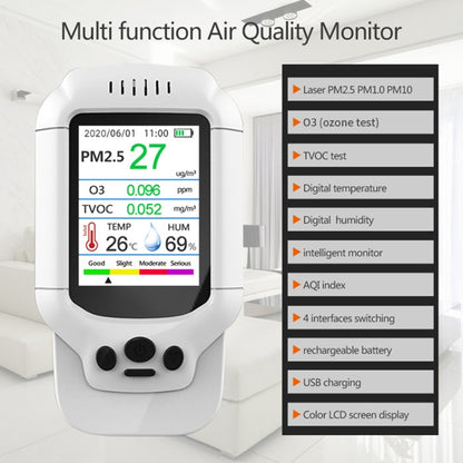 8-In-1 Air Quality Detector PM2.5 / PM1.0 / PM10 / HCHO / TVOC / O3 / Temperature / Humidity Monitor - Air & Water Quality Tester by buy2fix | Online Shopping UK | buy2fix