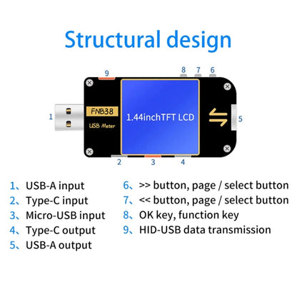 FNIRSI FNB38 USB Voltage And Current Meter Capacity Fast Charging Protocol Tester(Black) - Current & Voltage Tester by FNIRSI | Online Shopping UK | buy2fix
