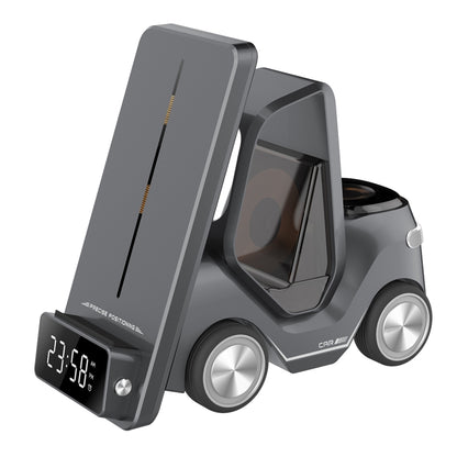 T20 5-in-1 Car-shaped Desktop Alarm Clock Wireless Charger with Atmosphere Light(Gray) - Wireless Charger by buy2fix | Online Shopping UK | buy2fix
