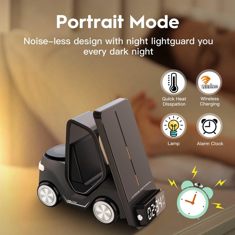 T20 5-in-1 Car-shaped Desktop Alarm Clock Wireless Charger with Atmosphere Light(White) - Wireless Charger by buy2fix | Online Shopping UK | buy2fix