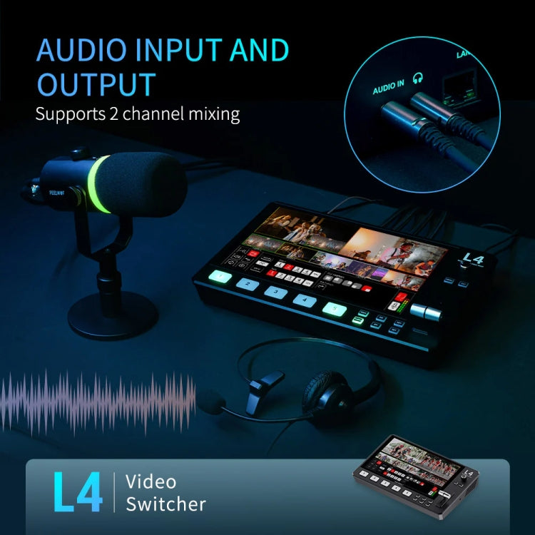 FEELWORLD L4 Multi-Camera Video Mixer Switcher 10.1" Touch Screen USB 3.0 Fast Streaming(UK Plug) - On-camera Monitors by FEELWORLD | Online Shopping UK | buy2fix