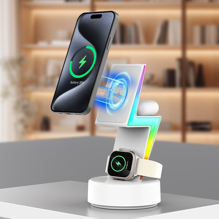 For Apple Series 3 In 1 RGB Light Magsafe Magnetic Mobile Phone Holder Wireless Charger(Black) - Wireless Charger by buy2fix | Online Shopping UK | buy2fix