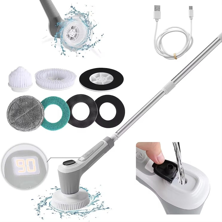 6 In 1 Automatic Water Spray Electric Spin Scrubber 53 Inch Cordless Rechargeable Cleaning Brush - Sponges, Cloths & Brushes by buy2fix | Online Shopping UK | buy2fix