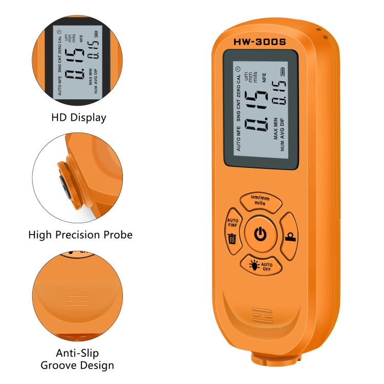 HW-300S High Precision Coating Thickness Gauge Anti-skid Paint Film Gauge(Orange Horizontal Screen) - Coating Thickness Gauge by buy2fix | Online Shopping UK | buy2fix