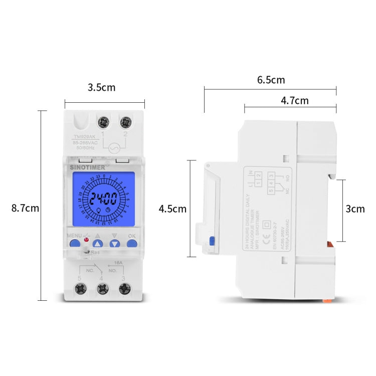 SINOTIMER  TM929AKL 85-265V 16A 24hrs Digital Analogue Din Module Time Switch With Backlight - Switch by SINOTIMER | Online Shopping UK | buy2fix