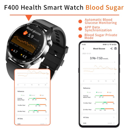 F400  1.55 Inch Screen Smart Watch Support ECG/ Blood Oxygen / Blood Sugar / 150+ Sports Mode, Color: Black 3-Beads Steel - Smart Watches by buy2fix | Online Shopping UK | buy2fix