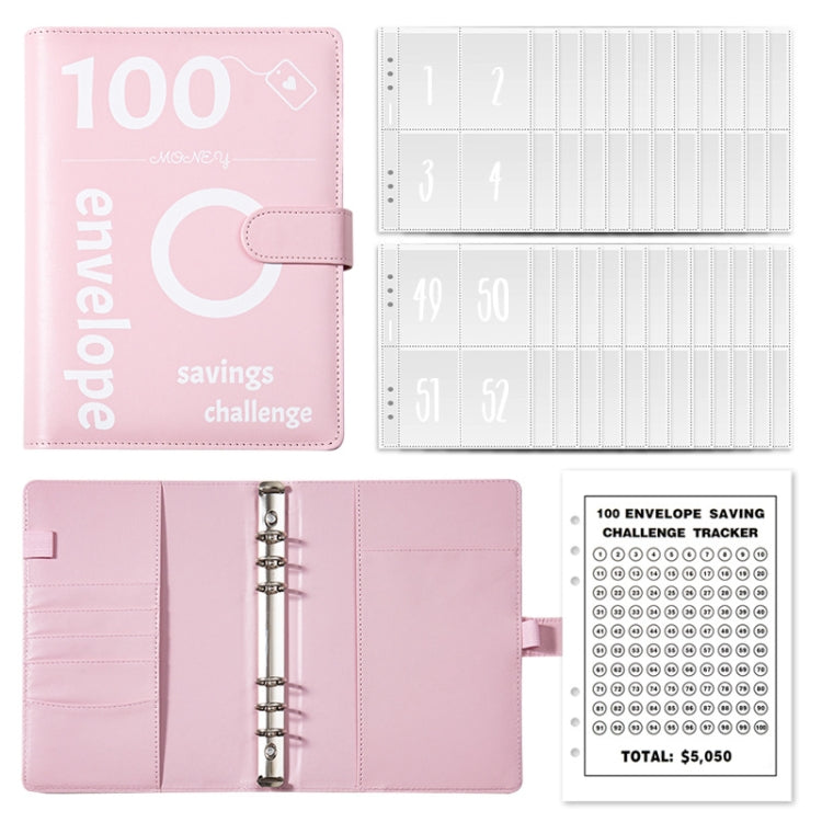 A5 100 Day Savings Challenge Envelope Budget Planner Binder Notebook Handbook, Color: Pattern Pink - Notebooks by buy2fix | Online Shopping UK | buy2fix