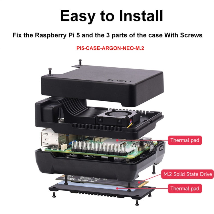 Waveshare 26587 For Raspberry Pi 5 Argon Neo Aluminum Alloy Case, Spec: M.2 Upgraded - Raspberry Pi Accessories by Waveshare | Online Shopping UK | buy2fix