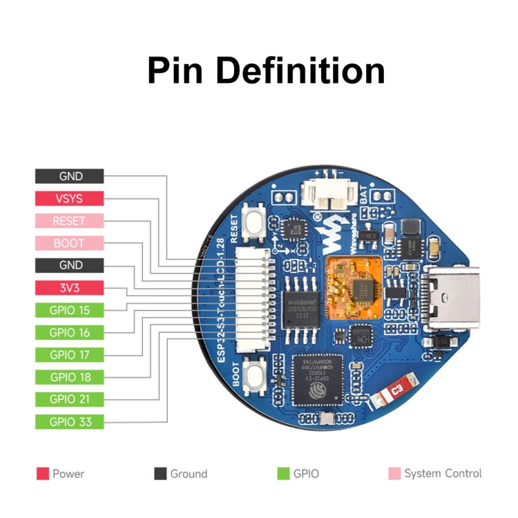 Waveshare 25098 ESP32-S3 1.28-Inch Round Touch LCD Development Board - LCD & LED Display Module by Waveshare | Online Shopping UK | buy2fix