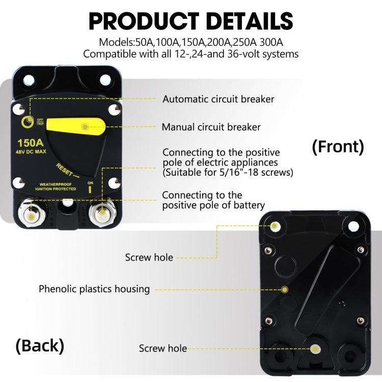 RV Yacht Manual Reset Ignition Protection Fuse Switch With Terminal Accessories, Current: 300A - Fuse by buy2fix | Online Shopping UK | buy2fix