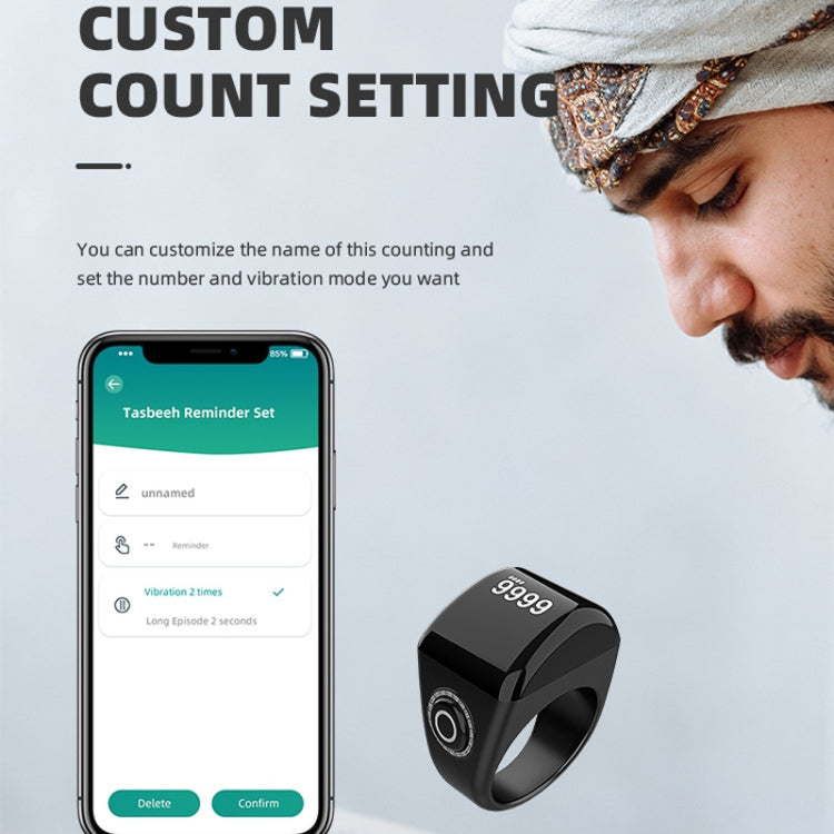 Equantu Smart Bluetooth Finger Counter Muslim Prayer Time Reminder Ring, Style: Black 20mm - Smart Rings / Smart Telephones by Equantu | Online Shopping UK | buy2fix