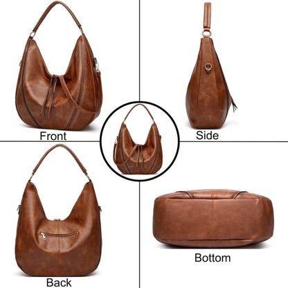 Women Large Capacity Tote Bag PU Leather Shoulder Bag 2 In 1 Brown - Handbags by buy2fix | Online Shopping UK | buy2fix