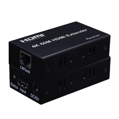 HDMI To RJ45 Single Ethernet Cable 60m Extender 4K HD Cable Signal Amplifier, Transmitter+Receiver EU Plug(Black) - Amplifier by buy2fix | Online Shopping UK | buy2fix