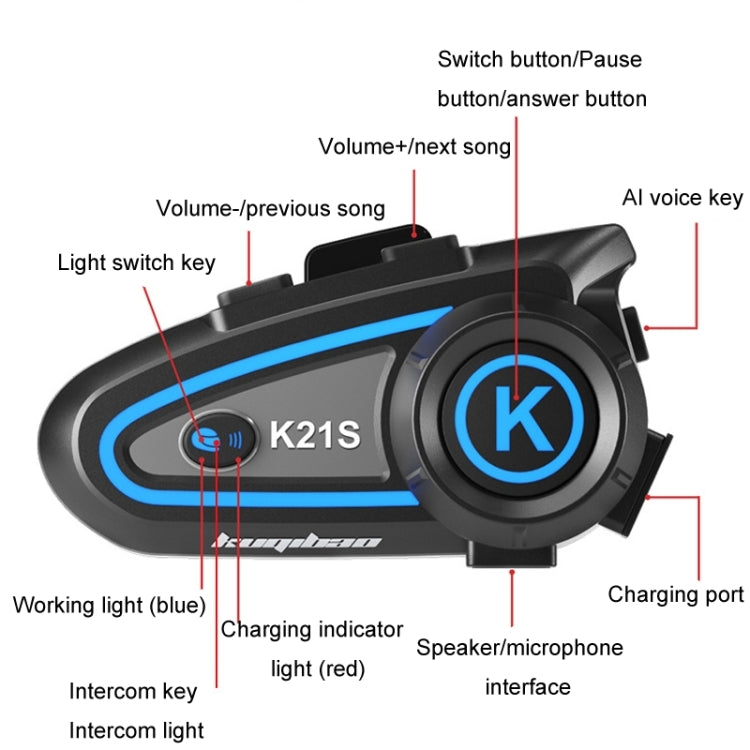 KUQIBAO K21S Motorcycle Riding Helmet Dual Intercom Bluetooth Headset With Lights(Soft Microphone) - Motorcycle Walkie Talkie by KUQIBAO | Online Shopping UK | buy2fix