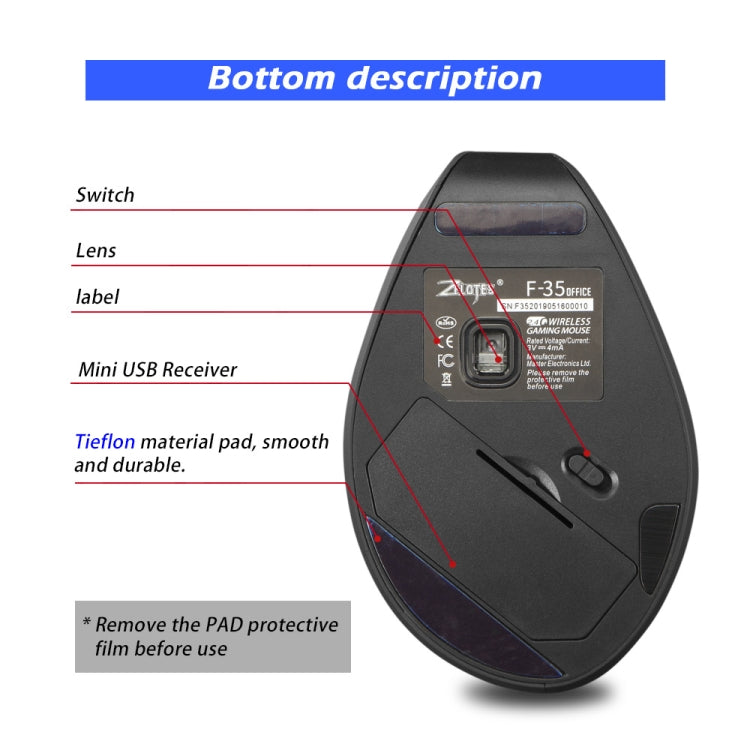 ZELOTES F-35A 6-Buttons Vertical Grip Ergonomic Rechargeable Wireless Mouse(Wireless Version) - Wireless Mice by ZELOTES | Online Shopping UK | buy2fix