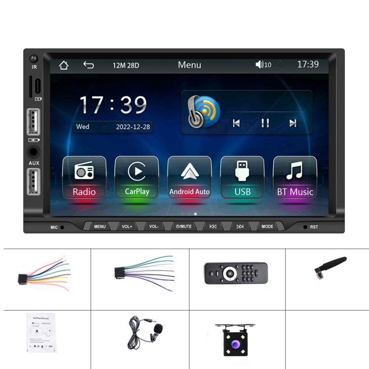 7-inch Double Din Car MP5 Player Support CarPlay/Android Auto/Mirror Link/Bluetooth With 4-light Camera - Car MP3 & MP4 & MP5 by buy2fix | Online Shopping UK | buy2fix