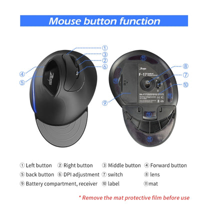 ZELOTES F17 6-buttons Vertical Grip Ergonomic Wireless Mouse(Black) - Wireless Mice by ZELOTES | Online Shopping UK | buy2fix