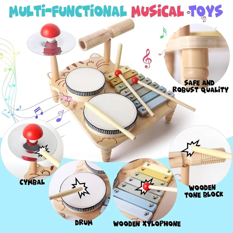 Children Wooden Desktop Music Percussion Toy Baby Early Learning Drum Enlightenment Toy, Style: Kitten Music Stand - Musical Instrument Toys by buy2fix | Online Shopping UK | buy2fix