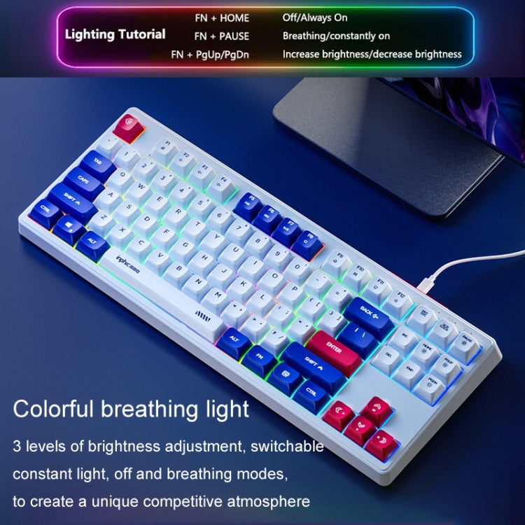 Inphic K902 Wired Keyboard 87 Keys Mute Light-up Mecha Office Home Gaming Computer Keyboard(Blue White) - Wired Keyboard by Inphic | Online Shopping UK | buy2fix