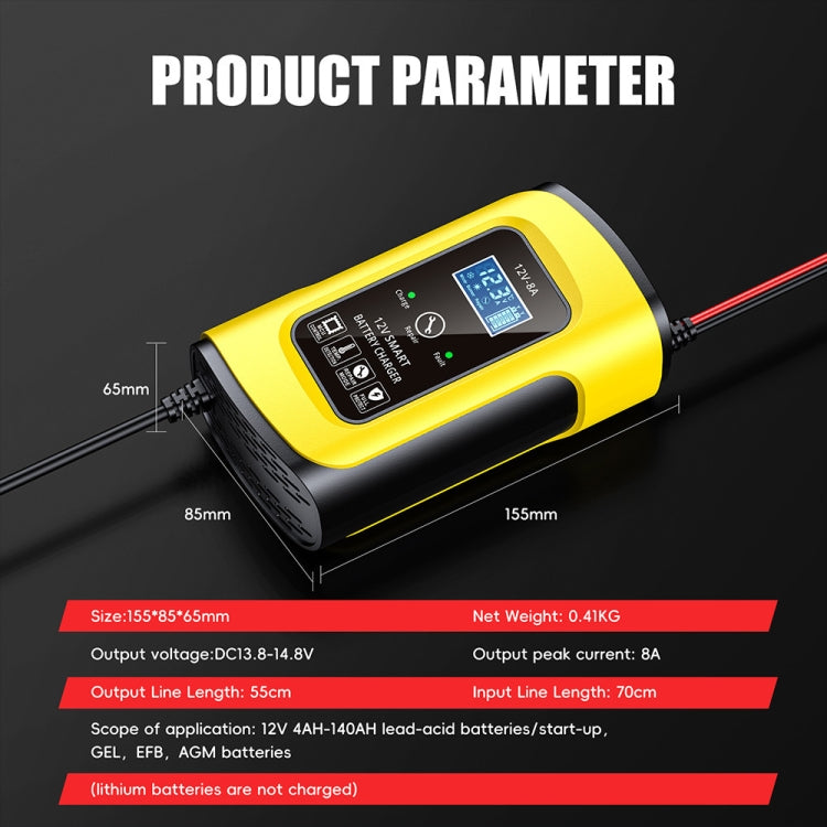 FOXSUR 12V8A SUV Car Motorcycle Intelligent Repair Type Lead-acid Battery Charger(UK Plug) - Battery Charger by FOXSUR | Online Shopping UK | buy2fix