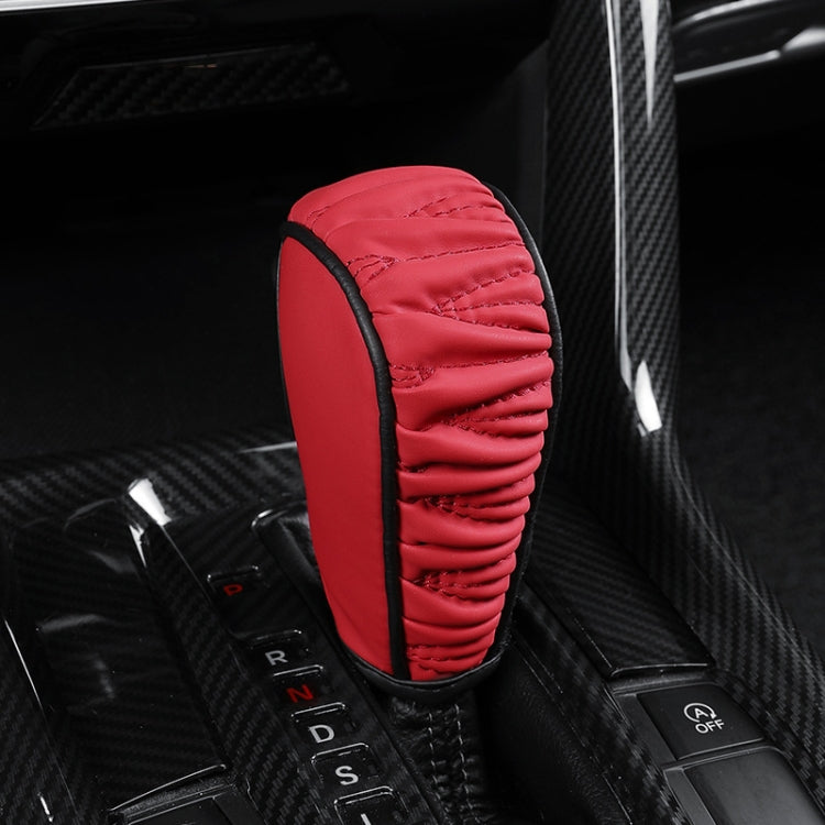 Car Universal Leather Gear Sleeve Breathable Gearshift Cover, Style: Automatic Gear Red With Black Line - Shift Knob by buy2fix | Online Shopping UK | buy2fix