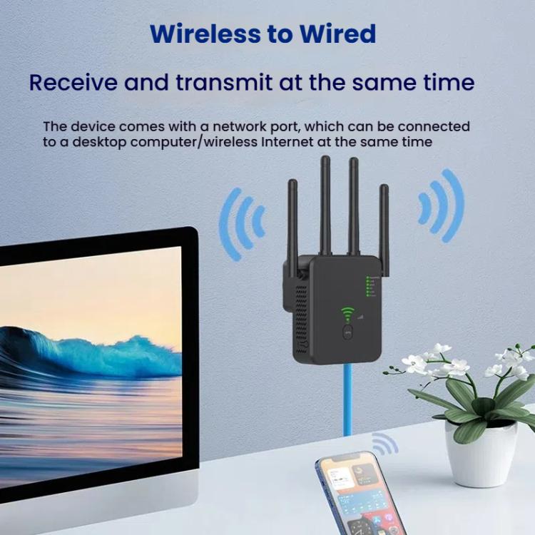 Urant U10 300Mbps 2.4G Wireless Repeater WiFi Signal Amplifier With 4 Antennas UK Plug Black - Broadband Amplifiers by Urant | Online Shopping UK | buy2fix