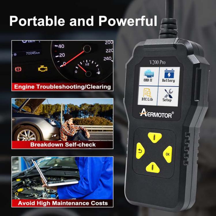 AERMOTOR V200PRO Car Troubleshooter Engine Inspection Scanner Readout Card ELM327 Battery Inspection Tool(Black) - Electronic Test by AERMOTOR | Online Shopping UK | buy2fix