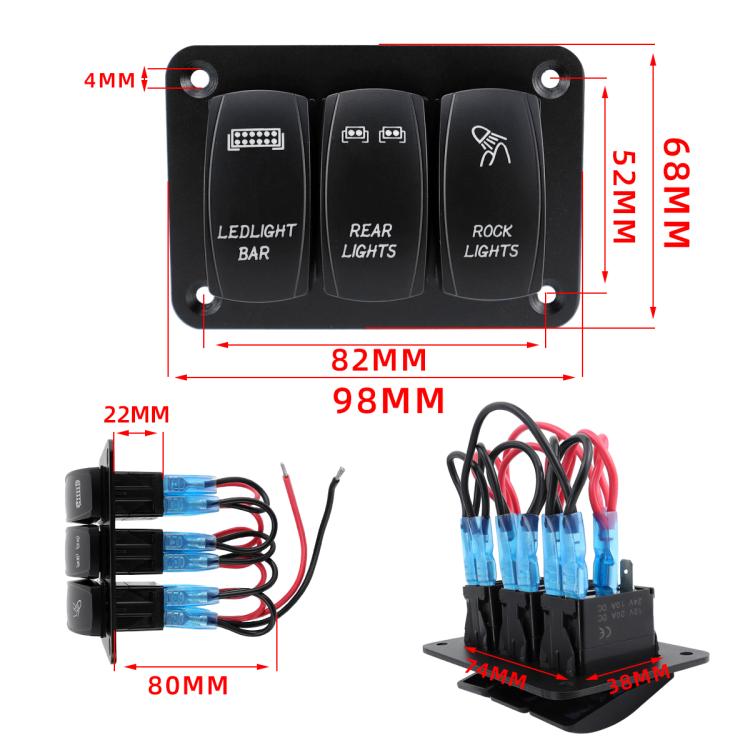 Blue Light Laser Engraved Panel Combination Switch For Car Boat, Specifications: 3-digit Panel - Car Switches by buy2fix | Online Shopping UK | buy2fix