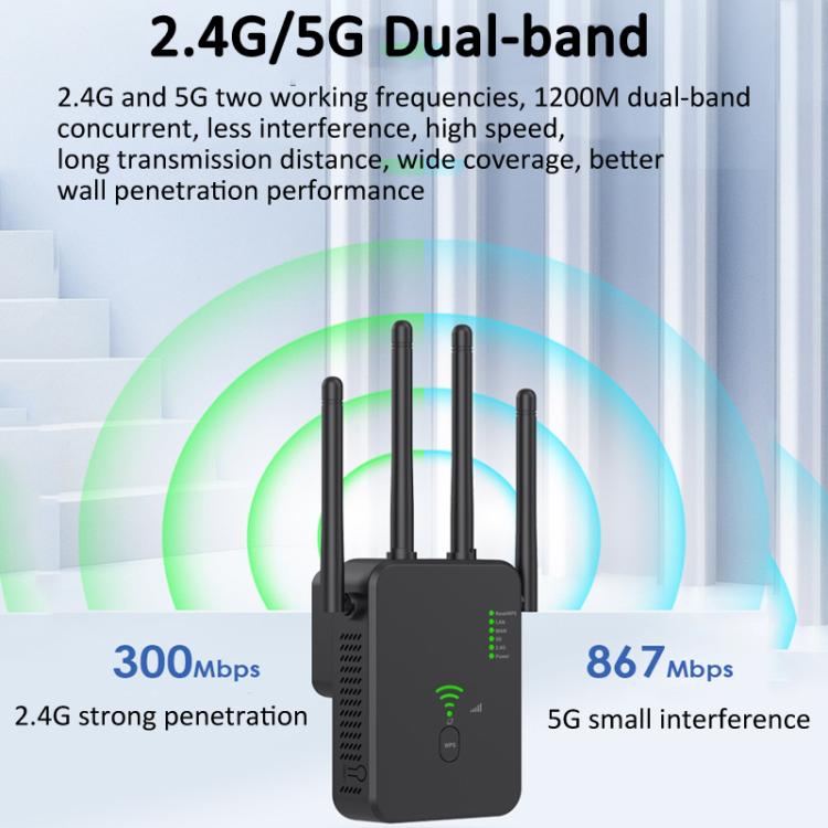 Urant U10 1200Mbps 2.4G & 5.8G Wireless Repeater WiFi Signal Amplifier With 4 Antenna UK Plug White - Broadband Amplifiers by Urant | Online Shopping UK | buy2fix