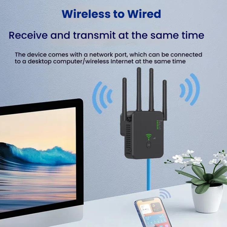 Urant U10 1200Mbps 2.4G & 5.8G Wireless Repeater WiFi Signal Amplifier With 4 Antenna UK Plug White - Broadband Amplifiers by Urant | Online Shopping UK | buy2fix