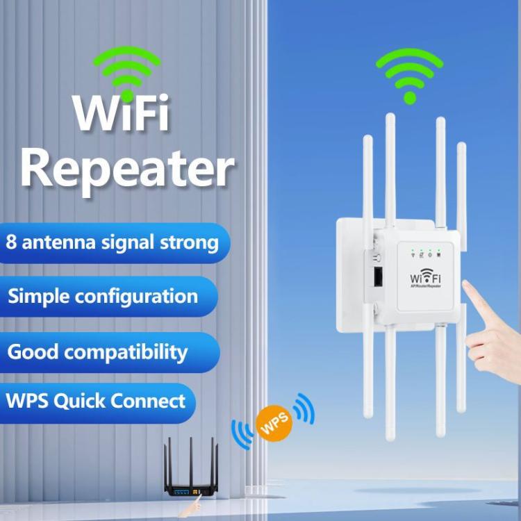 U18 1200Mbps 2.4G & 5G  Wireless Repeater WiFi Signal Amplifier With 8 Antenna US Plug Black - Broadband Amplifiers by buy2fix | Online Shopping UK | buy2fix